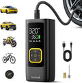 Car Tire Inflator Portable Air Compressor - Lamicall [4X Faster][150 PSI] Bike Air Pump, Rechargeable Battery, Pressure Gauge Display, LED Light, Automatic Car Cordless Pump for Motorcycle, Bike, Ball