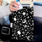 IRADA Car Trash Bag Hanging No Snap Small Garbage Bag for Car Back Seat Cute Printed One-Handed Strap Trash Bags Car Accessories-Moon and Star Black Car Trash Bags