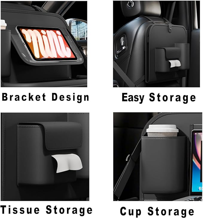 GMQ Backseat Car Organizer with Detachable Steering Wheel Tray 1 Pack,Car Back Seat Laptop Desk, Multifunctional Food Tray,Back Seat Car Storage & Tablet Holder for Kids (Black, 1PC)