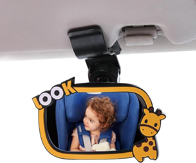 Clip On Amusing Baby Car Mirror, Ampper Adjustabe HD Glass Convex Wide Angle Interior Rearview Baby Rear Facing Mirror (Amusing Framed Rectangle, Small, 3.5" X 2.2")