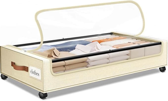 Under Bed Storage with Wheels 1Pack Underbed Storage with Clear Window&Label Under Bed Drawers Large Capacity Rolling Under B
