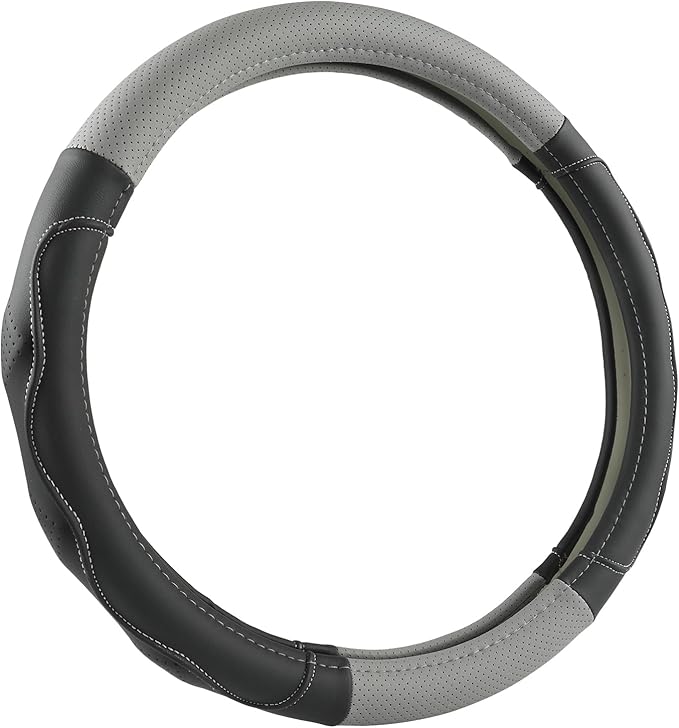 West Llama Customized Auto Car Steering Wheel Cover with 3D Texture for Dodge RAM 1500 2500 3500, 15.5-16 inch(Black+Gray-Lar