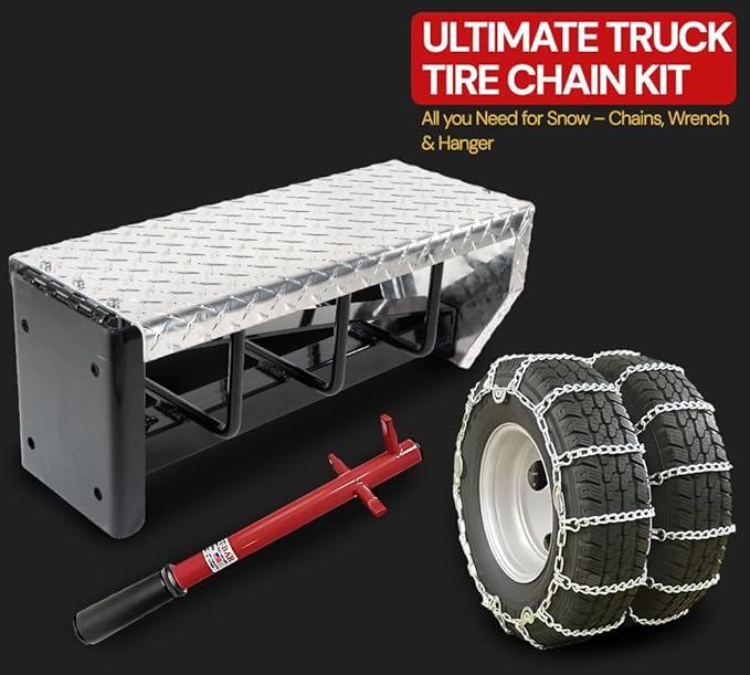 Mytee Products Truck Tire Chain Kit – (Set of 2) CAM Square Link Dual Snow Tire Chain for 24.5" Tires, 14" Tire Chain Wrench 