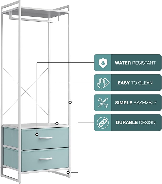 Sorbus Premium Cothing Rack with Drawers - Heavy Duty Wardrobe Closet with Metal Frame & Wooden Top - 70Inch Tall Garment Rac