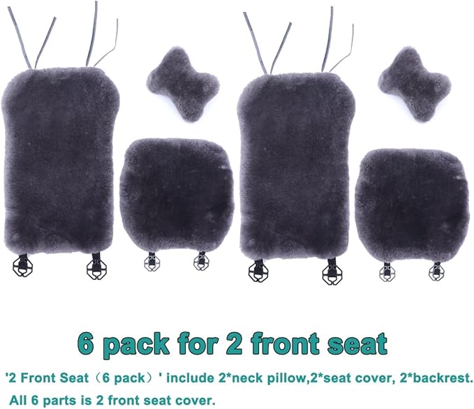 OGLAND 2 Pack Fuzzy Sheepskin Car Seat Covers| Fluffy Front Seat Cushions | Plush Soft Fur Protectors for Car Bucket Seats Ac