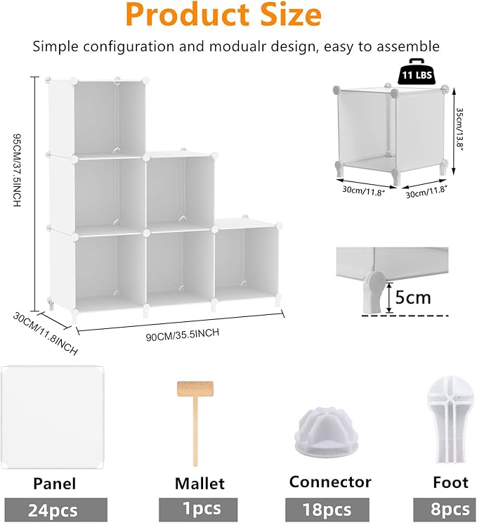 AWTATOS Cube Storage Organizer, Storage Cubes Shelves Bookshelf, 6 Cube Closet Organizers and Storage, DIY Stackable Plastic 
