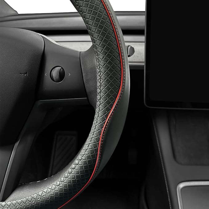 LKWLIKEI Nappa Leather Ultra-Thin Steering Wheel Cover, for Tesla Model 3/Y Steering Wheel Cover, Non-Slip Design and Interio