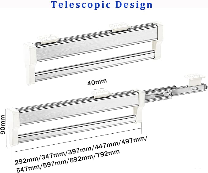 Pull Out Clothes Hanger Rod Adjustable Wardrobe Clothing Rail Hanger Rack Bar for Pants Clothes Stainless Steel (792mm/31.2in