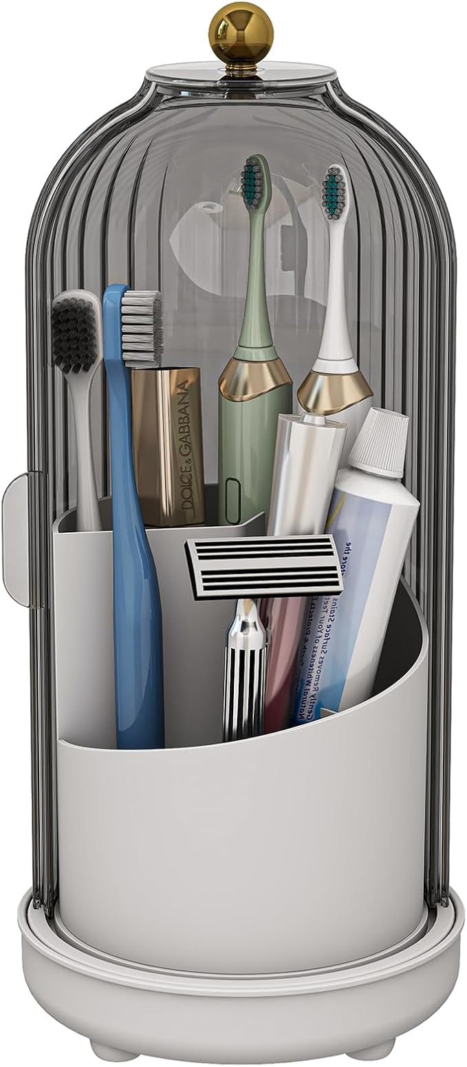 Toothbrush Holders with Cover, Drainage Rotating Electric Toothbrush Organizer, 3 Slots Tooth Brush Holder for Bathroom Count
