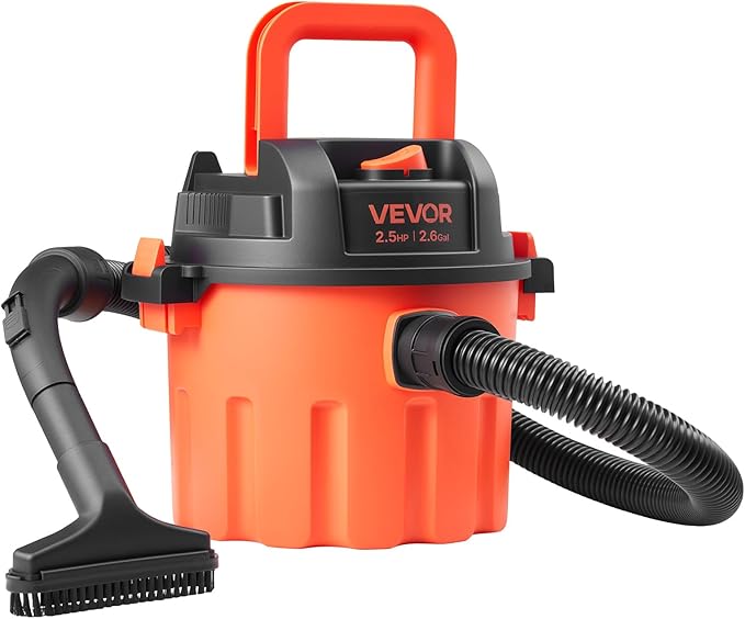 VEVOR Dry Vacuum Cleaner, 2.6 Gallon 2.5 Peak HP Portable Shop Vac with 800W Input Power, Various Nozzles, 1.25in Diameter x 