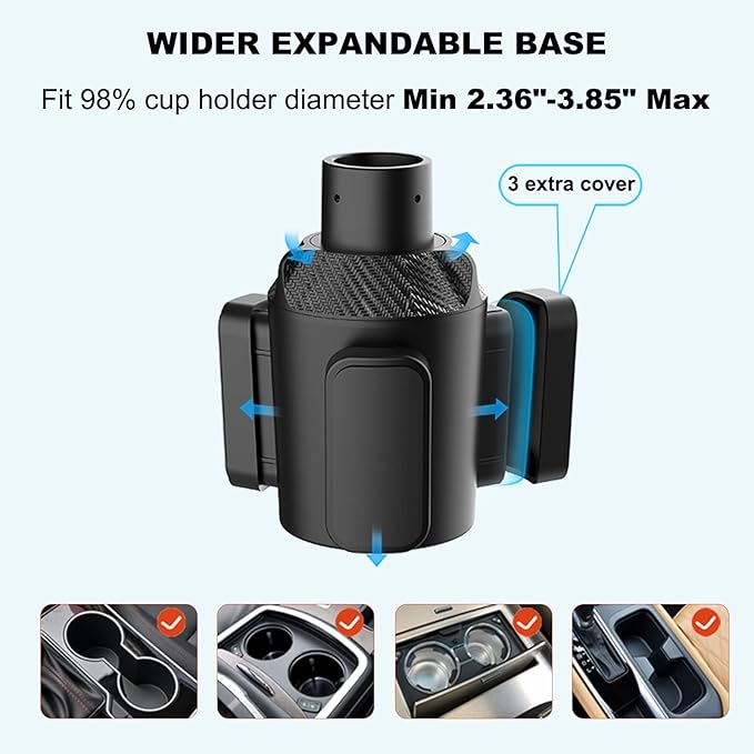 Upgraded 64oz Large Cup Holder Expander with Coaster for Car, Expandable Cup Holder Adapter with Adjustable Base, Universal C