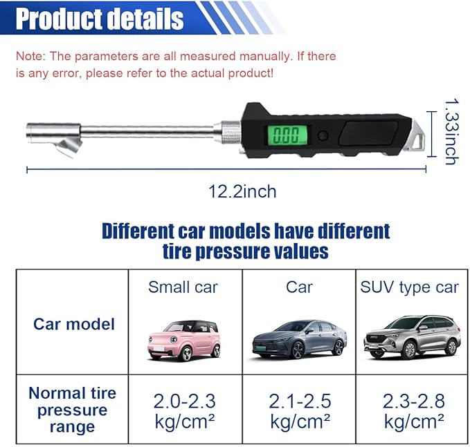Digital Tire Pressure Gauge 230 PSI, Stainless Steel Dual Head Tire Gauge for Truck RV, Heavy Duty Tire Pressure Gauge with Backlit LCD and Flashlight for Easy and Accurate Reading