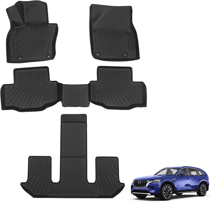 Powerty Floor Mats for 2024 2025 2026 Mazda CX-90 CX90 PHEV (Plug in Hybrid) Accessories Floor Liners 6&7 Seater with 3 Rows Floor Mat Heavy-Duty Floor Liner All Weather CX90 Car Floor Mats