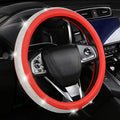 Bling Diamond Leather Steering Wheel Cover for Women Girls with Crystal Rhinestones, Universal Fit 14.5-15 Inch Car Steering Wheel Cover Accessories
