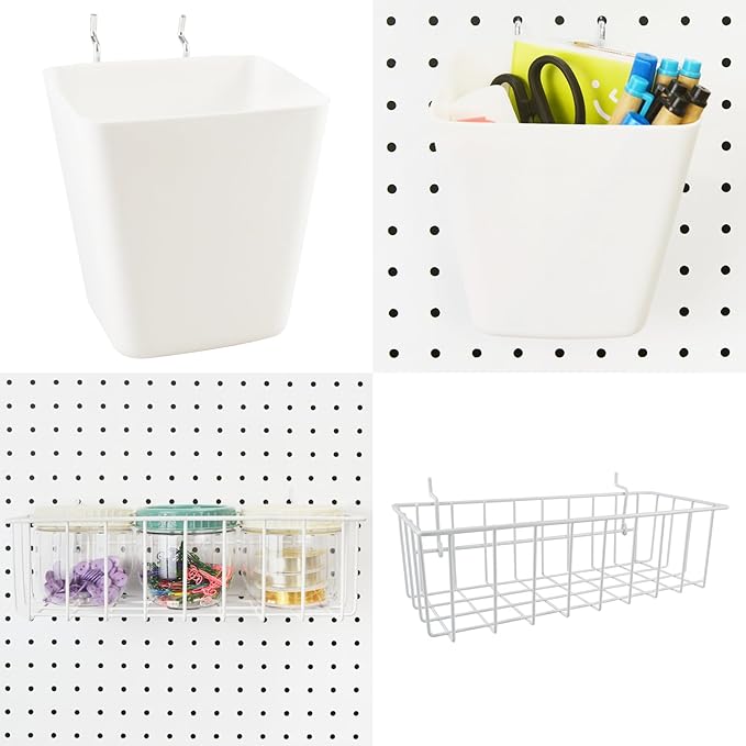 G.CORE Peg Board Organizer 21 Pack, Pegboard Accessories with Baskets Cups Hooks - 1/8" & 1/4" Peg Board Wall Tool Organizers