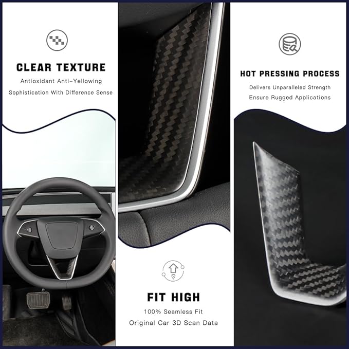JSWAN Carbon Fiber Steering Wheel Panel Cover Fit for Tesla Refreshed Model 3 Highland Performance (2024+) Model Y Juniper (2025+) Steering Wheel Frame Trim Cover Accessories (Matte Twill Weave)
