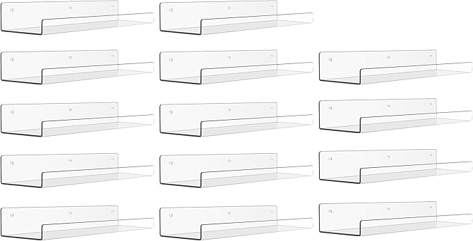 upsimples 14 Pack Acrylic Shelves Wall Organizer and Storage, 15" Display Shelf for Figure, Toy Cars, Perfume, Kids Bookshelf