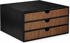 UnionBasic Document Organizer, 3-Drawer File Cabinet Document Storage Box, Office Desktop Filing Organizer, Black with Wood G