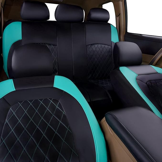 Universal Deluxe Pu Luxury Vinyl Faux Leather Car Seat Covers Full Set, Airbag Compatible, Breathable, Fit for Cars, Trucks, 