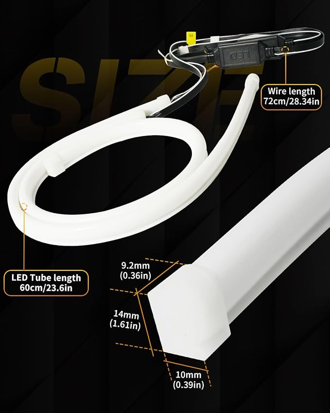 Qasim Sequential Turn Signal 24inch Led Car DRL Daytime Running Lights Strip 12V Auto Headlight 60CM White/Amber Flowing-1Pair