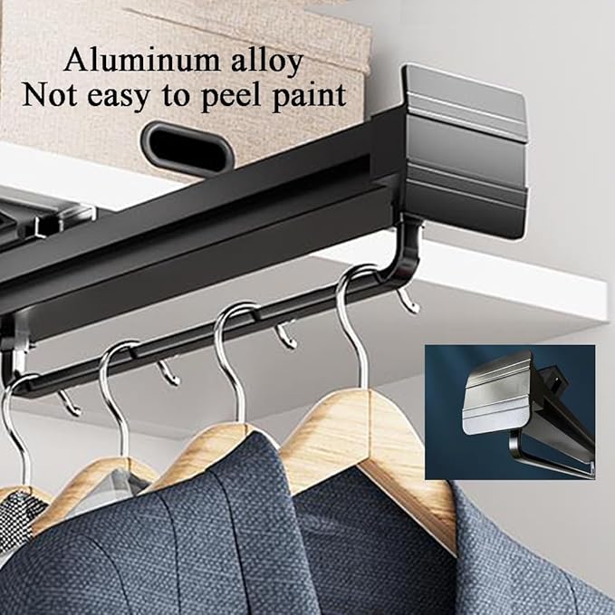 Pull-out Clothes Rail, Extendable Clothes Hanger, Closet Clothes Rod, Aluminum Alloy Valet Rod, Damping Slide Rail, Bearing W