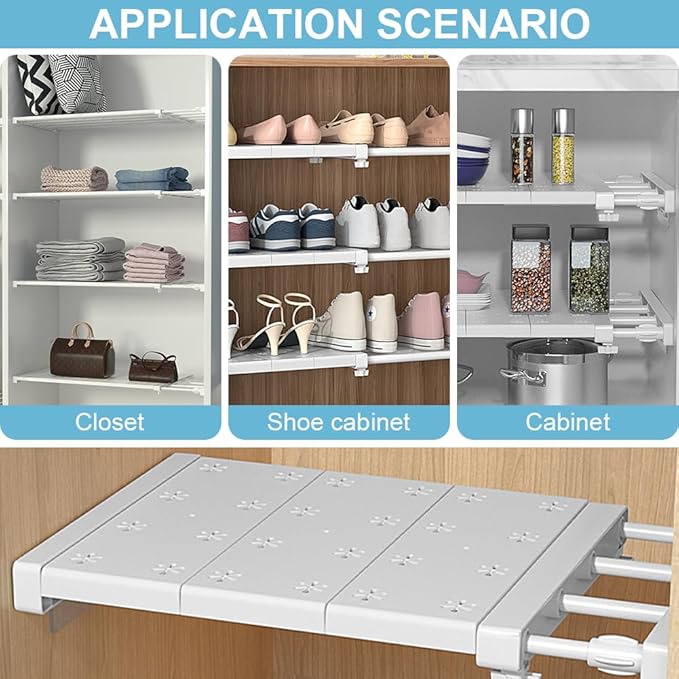 iayokocc Expandable Closet Tension Shelf Rod, Adjustable Metal Storage Rack,DIY Organizer Divider Separator for Cabinet Wardr