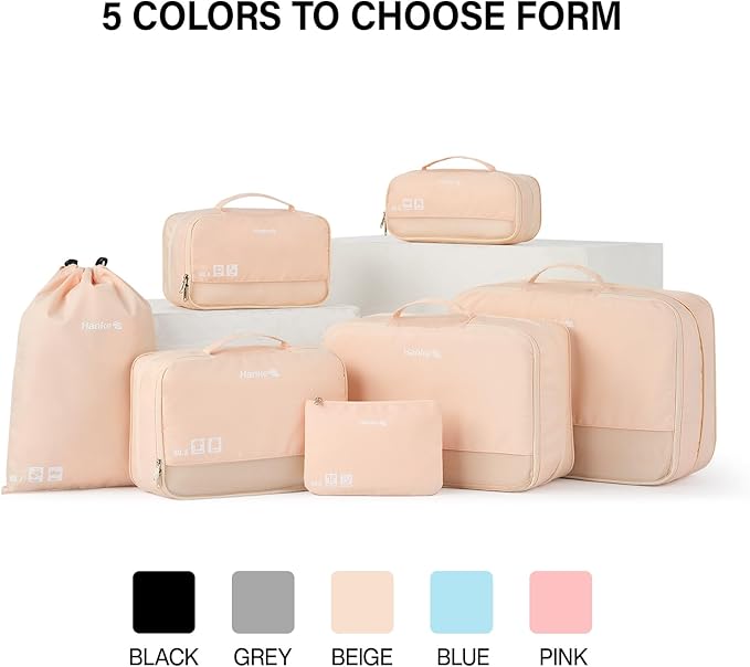 Hanke 7 Set Compression Packing Cubes for Travel, Expandable Large Packing Cubes for Suitcases and Backpack, Luggage Packing 
