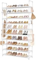 LANTEFUL Tall Shoe Rack 10 Tier Shoe Organizer Large Shoe Shelf with 18 Hooks Storage for 50 Pair Sneaker and Boot, Stackable