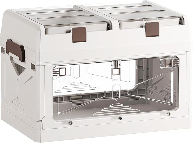 Closet Organizer and Storage Box, Large Essential Collapsible Plastic Car Trunk Container with Clear Lids and Doors, Open Fro