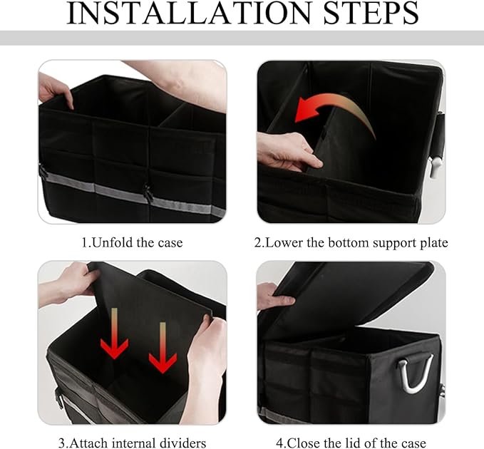 Trunk Organizer With Lid, Collapsible Waterproof Oxford Car Organizer with Aluminum Handle Base Plate, 2-Compartment 28L