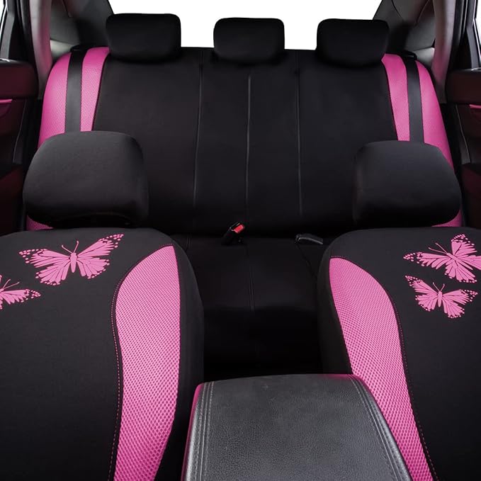 Flying Banner Butterfly car seat Covers ful Set Fashion Universal Lady Woman Female Rear Bench Split Colorized (Full Set, Pin