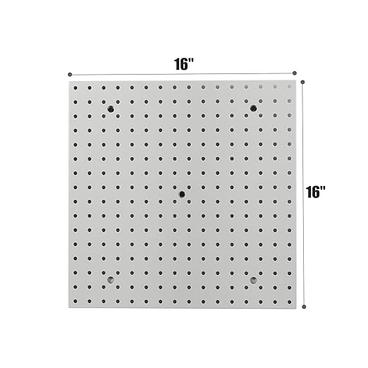 Pegboard Smith 16x16 inch Wall Organizer Pegboard Panels, Gray Metal Pegboard for Tool Storage, Workbench Tools Organization 