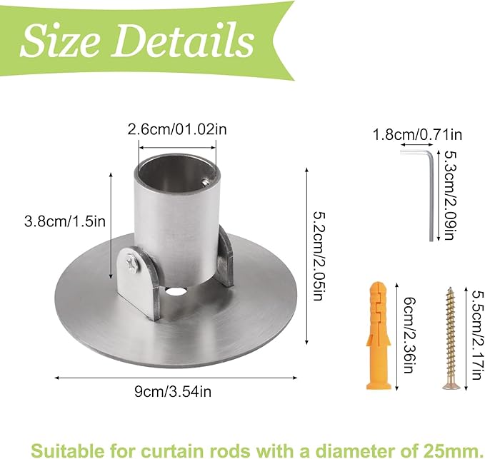4pcs Shower Curtain Rod Bracket, 26mm Inner Diameter Titanium Steel Curtain Rod Holders Shower Curtain Rod Single Swivel Flan