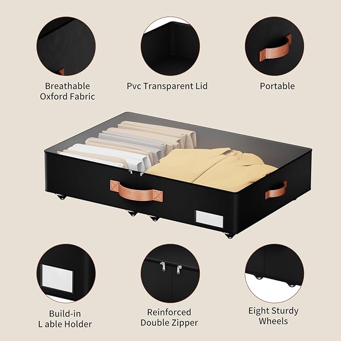 Underbed Storage With Wheels,low profile 5.5 inches Height Storage Bins,Rolling Underbed Shoe Storage Containers,Underbed Sto