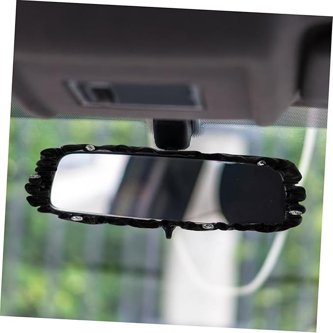 Cabilock Bling Rearview Mirror Cover Car Mirror Accessories Pu Scratch Resistant Elegant Car Interior