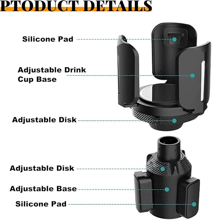 Car Cup Holder Expander with Coaster & adjustable base, Universal Auto Expandable Round Cup Adapter for Yeti Hydro Stanley Owal Tumblers Water Drink Coffee Bottle