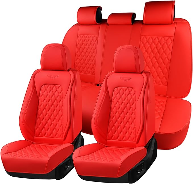 Coverado Full Set Car Seat Covers, 5-Seat Universal Faux Leather Waterproof Seat Covers, Front & Back Car Seat Protectors, Re