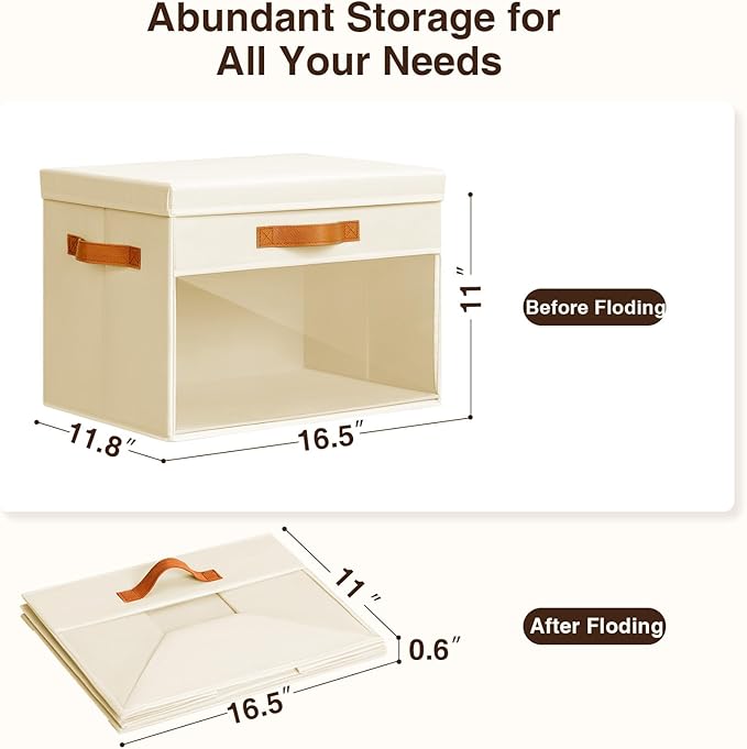 Homsorout Large Storage Bins with Lids - 4 Pack Foldable Decorative Organizers with Clear Windows & Handles, Cube Storage Org