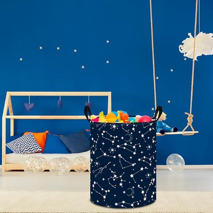 CLOCOR Large Blue Round Laundry Hamper,Kids Toy Storage Basket,Baby Dirty Clothes Nursery Hamper for Boys and Girls,Bedroom,B