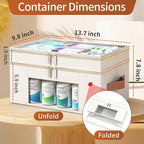Medicine Organizer for Cabinet, 2-Tier Foldable Medicine Storage Box with Clear Cover and Leather Handle, Empty First Aid Kit