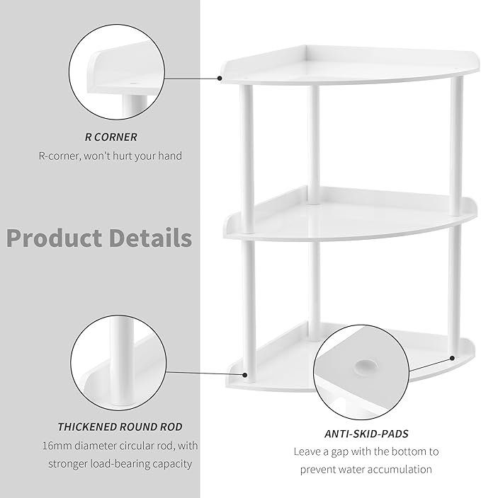 Sezanrpt 3 Tier Acrylic Corner Shelf Organizer Storage 9.5x9.5x15.7 Inch, White Countertop Corner Shelf for Bathroom, Kitchen