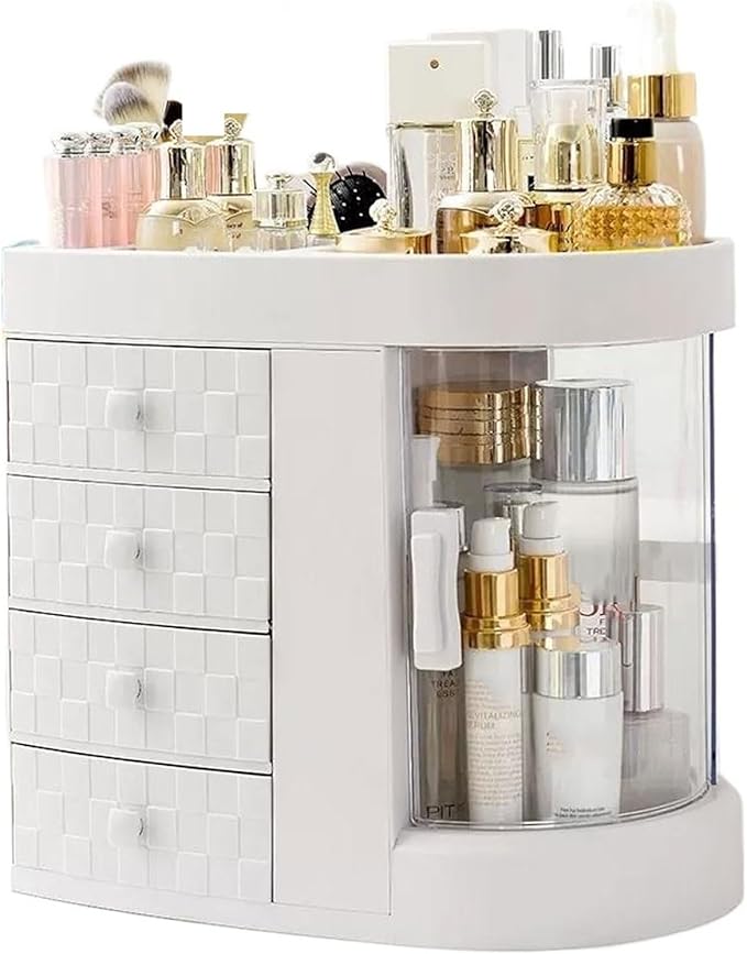 Makeup Storage Box Plastic Makeup Organizer with Drawers，Perfume Display Case and Cosmetic Storage Box，Great for Bathroom, Dr