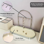 Shinpuru Metal Jewelry Organizer Stand & Key Holder Tray with Acrylic Base, Key Stand and Jewelry Tray with 5 Hooks, Perfect 