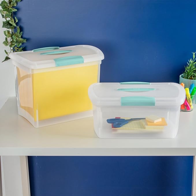 Sterilite Medium Nesting ShowOffs, Stackable Small Storage Bin with Latching Lid and Handle, Plastic Container to Organize Ho