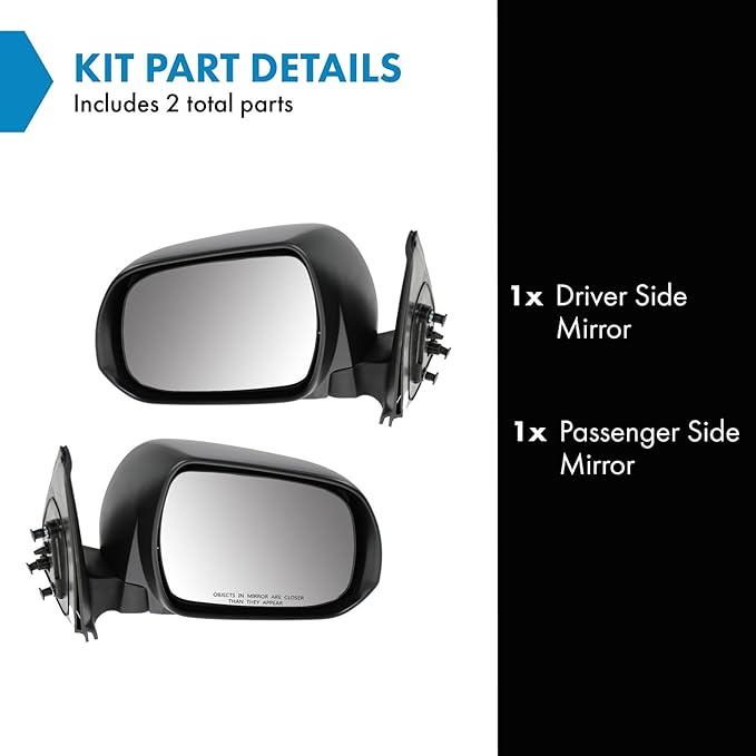 TRQ 2 Piece Driver and Passenger Side Mirror Assembly Set Manual Adjustment Non-Heated No Memory Textured Compatible with 201