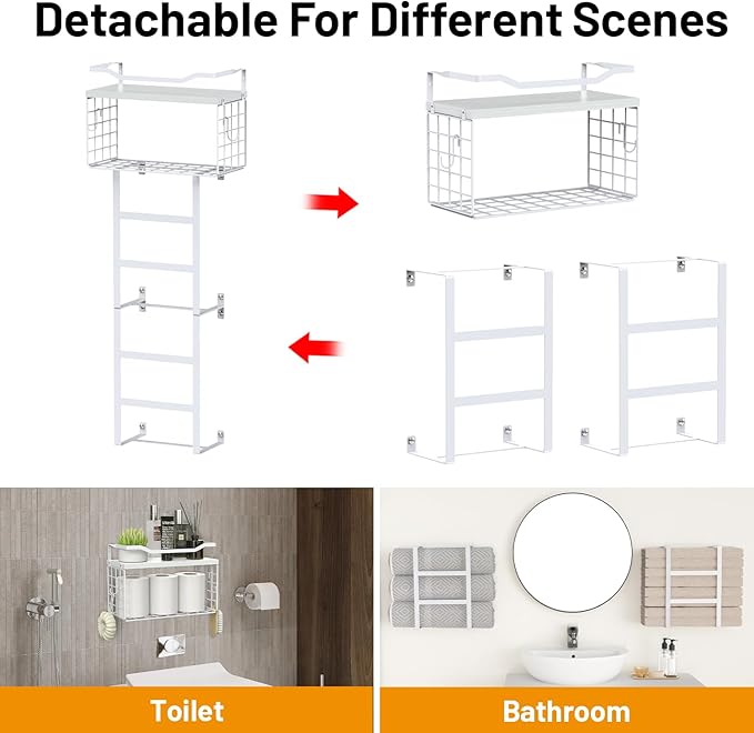 Towel Racks for Bathroom Wall Mounted, 4 tire Bath Towel Storage - with 2 Pack Towel Shelf and Floating Shelves Over Toilet, 