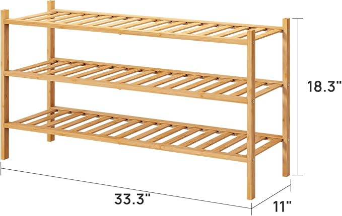 viewcare 3-Tier Long Shoe Rack, Bamboo Wood Shoe Rack for Closet, Entryway & Hallway, Stackable | Beautiful | Functional | St