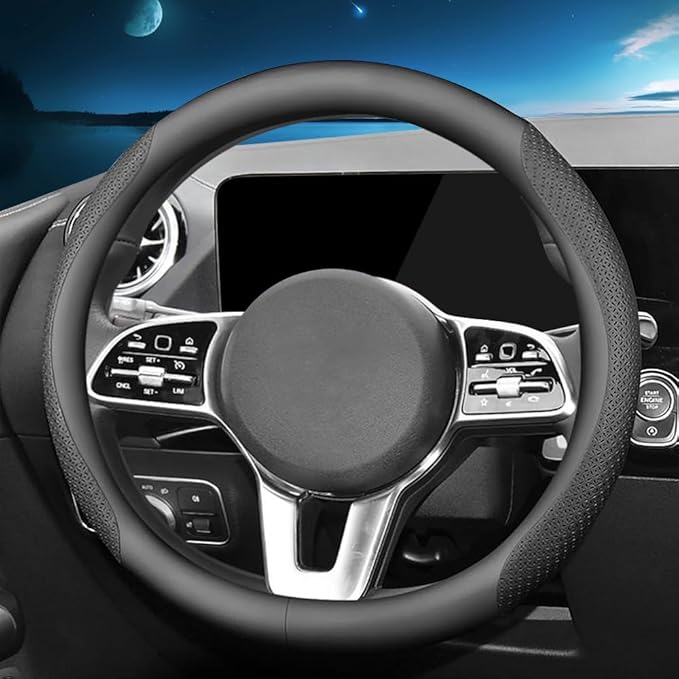 HAOTULE New Nappa Leather car Steering Wheel Cover, Universal 15 inch Black