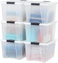 IRIS USA 40 Qt Stackable Plastic Storage Bins with Lids, 6 Pack - BPA-Free, Made in USA - Discreet Organizing Solution, Latch