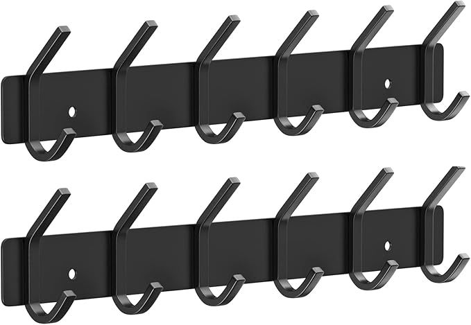 VAEHOLD Wall Hooks Coat Hooks Wall Mounted, Coat Rack with 6 Double Hooks for Hanging Towel Hat Coat Robe Bag Key for Bathroo